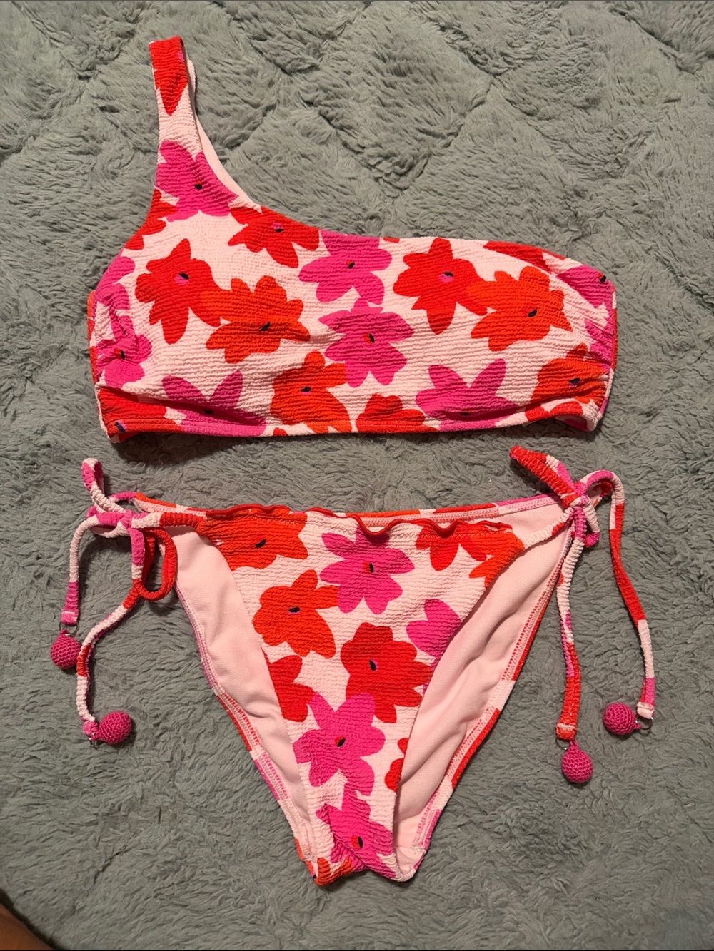GB Pink Floral One-Shoulder Bikini Set XL/M